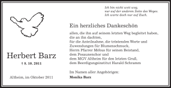 Traueranzeige von Herbert Barz von OFFENBACH-POST/HANAU-POST