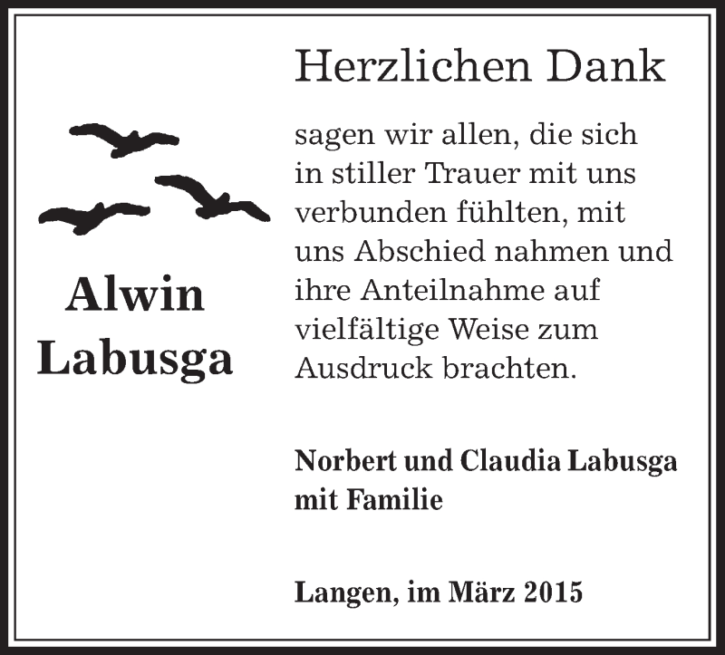 Traueranzeigen Von Allwin Labusga Trauer Op Online De