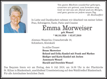 Traueranzeige von Emma Morweiser von OFFENBACH-POST/HANAU-POST