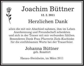 Traueranzeige von Joachim Büttner von OFFENBACH-POST/HANAU-POST