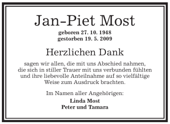 Traueranzeige von Jan-Piet Most von OFFENBACH-POST/HANAU-POST