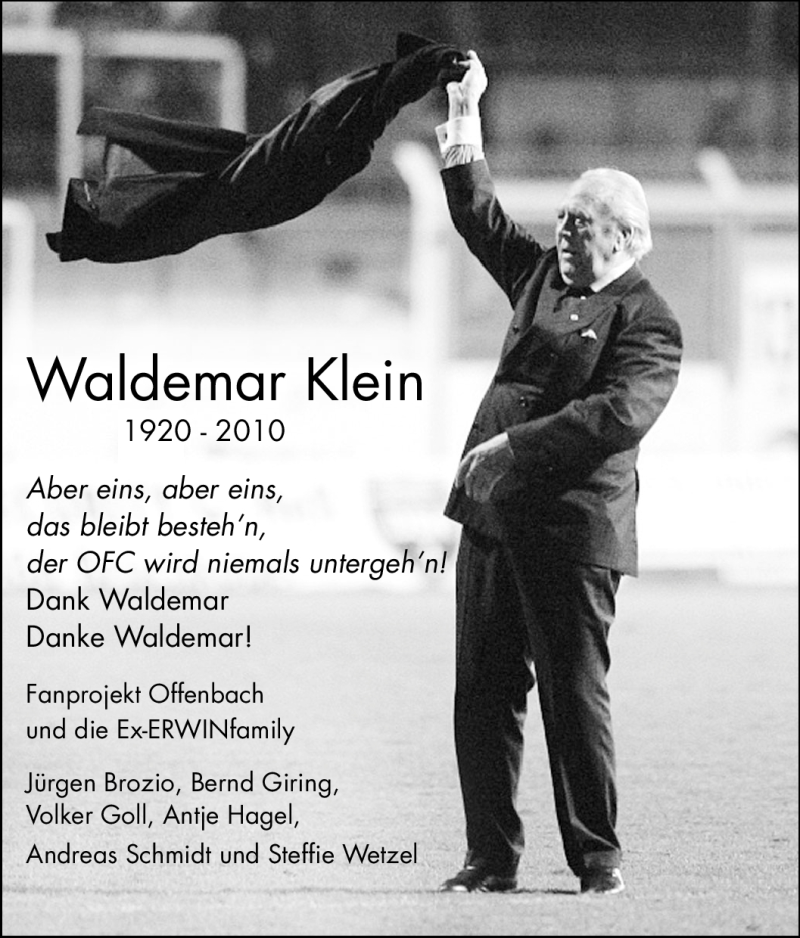  Traueranzeige für Waldemar Klein vom 15.11.2010 aus OFFENBACH-POST/HANAU-POST