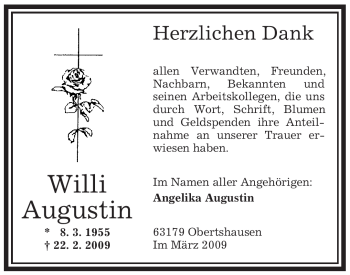 Traueranzeige von Willi Augustin von OFFENBACH-POST/HANAU-POST