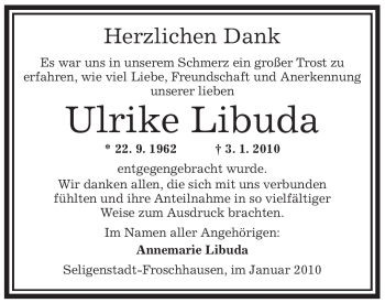 Traueranzeige von Ulrike Libuda von OFFENBACH-POST/HANAU-POST