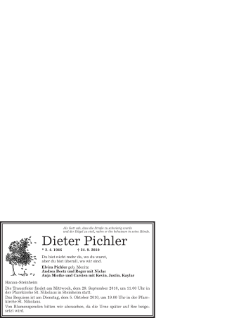 Traueranzeige von Dieter Pichler von OFFENBACH-POST/HANAU-POST