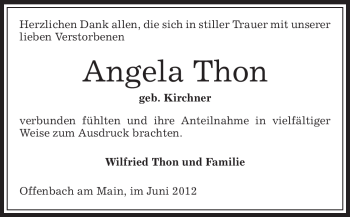 Traueranzeige von Angela Thon von OFFENBACH-POST/HANAU-POST