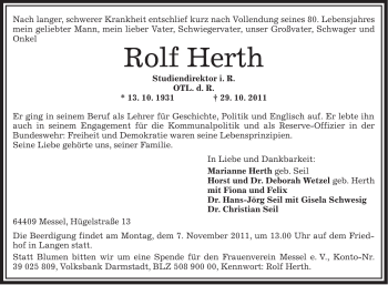 Traueranzeige von Rolf Herth von OFFENBACH-POST/HANAU-POST