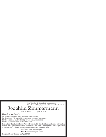 Traueranzeige von Joachim Zimmermann von OFFENBACH-POST/HANAU-POST