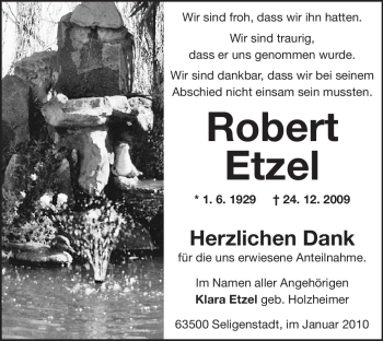 Traueranzeige von Robert Etzel von OFFENBACH-POST/HANAU-POST