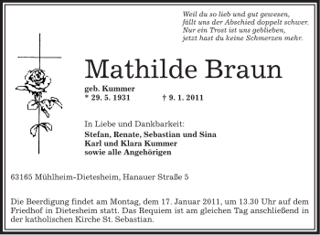 Traueranzeige von Mathilde Braun von OFFENBACH-POST/HANAU-POST