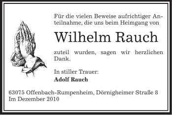 Traueranzeige von Wilhelm Rauch von OFFENBACH-POST/HANAU-POST