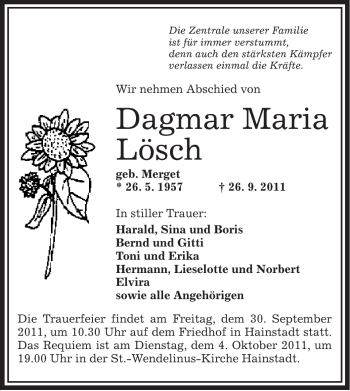Traueranzeige von Dagmar Maria Lösch von OFFENBACH-POST/HANAU-POST