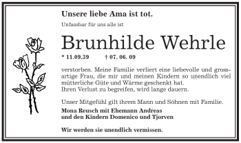 Traueranzeige von Brunhilde Wehrle von OFFENBACH-POST/HANAU-POST