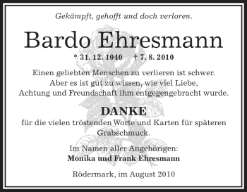 Traueranzeige von Bardo Ehresmann von OFFENBACH-POST/HANAU-POST