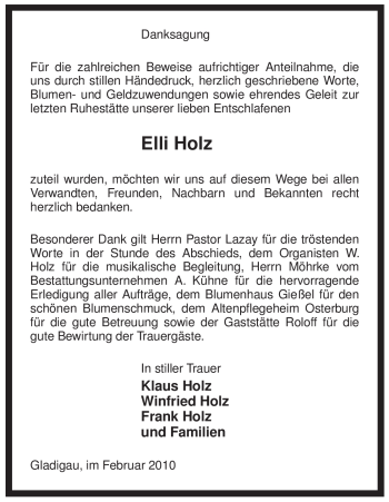 Traueranzeige von Elli Holz von OFFENBACH-POST/HANAU-POST