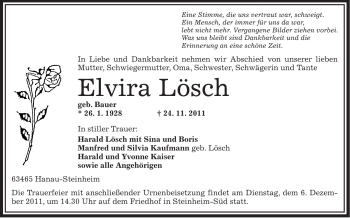 Traueranzeige von Elvira Lösch von OFFENBACH-POST/HANAU-POST