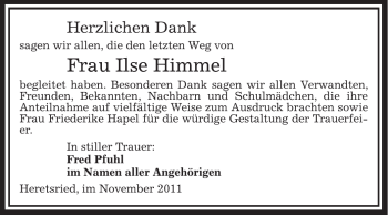 Traueranzeige von Ilse Himmel von OFFENBACH-POST/HANAU-POST