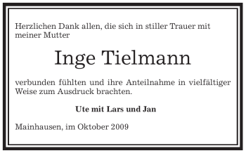 Traueranzeige von Inge Tielmann von OFFENBACH-POST/HANAU-POST