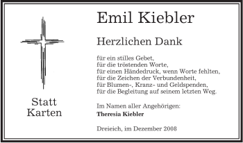 Traueranzeige von Emil Kiebler von OFFENBACH-POST/HANAU-POST