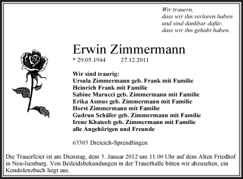 Traueranzeige von Erwin Zimmermann von OFFENBACH-POST/HANAU-POST