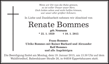 Traueranzeige von Renate Bommes von Offenbach