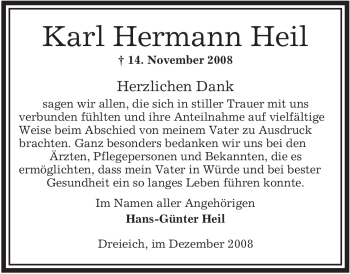 Traueranzeige von Karl Hermann Heil von OFFENBACH-POST/HANAU-POST