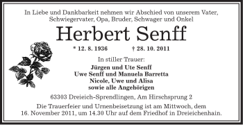 Traueranzeige von Herbert Senff von OFFENBACH-POST/HANAU-POST