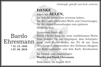 Traueranzeige von Bardo Ehresmann von OFFENBACH-POST/HANAU-POST