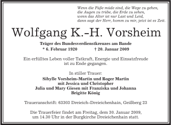 Traueranzeige von Wolfgang K.-H Vorsheim von OFFENBACH-POST/HANAU-POST