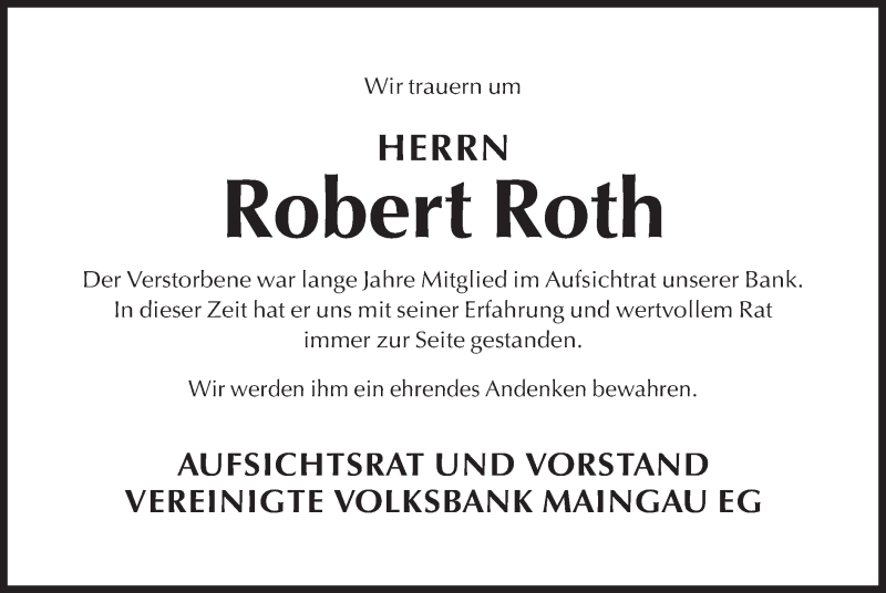  Traueranzeige für Robert Roth vom 11.05.2015 aus Offenbach
