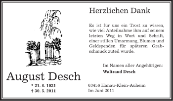 Traueranzeige von August Desch von OFFENBACH-POST/HANAU-POST