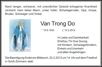 Traueranzeige von Van Trong Do von OFFENBACH-POST/HANAU-POST