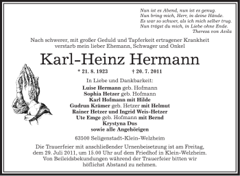 Traueranzeige von Karl-Heinz Hermann von OFFENBACH-POST/HANAU-POST