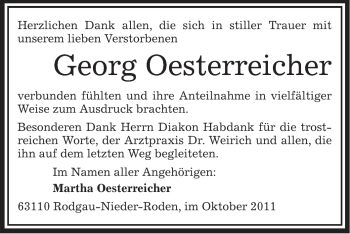 Traueranzeige von Georg Oesterreicher von OFFENBACH-POST/HANAU-POST