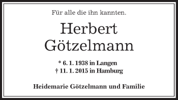 Traueranzeige von Herbert Götzelmann von Offenbach