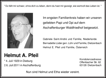 Traueranzeige von Helmut A. Pfeil von OFFENBACH-POST/HANAU-POST