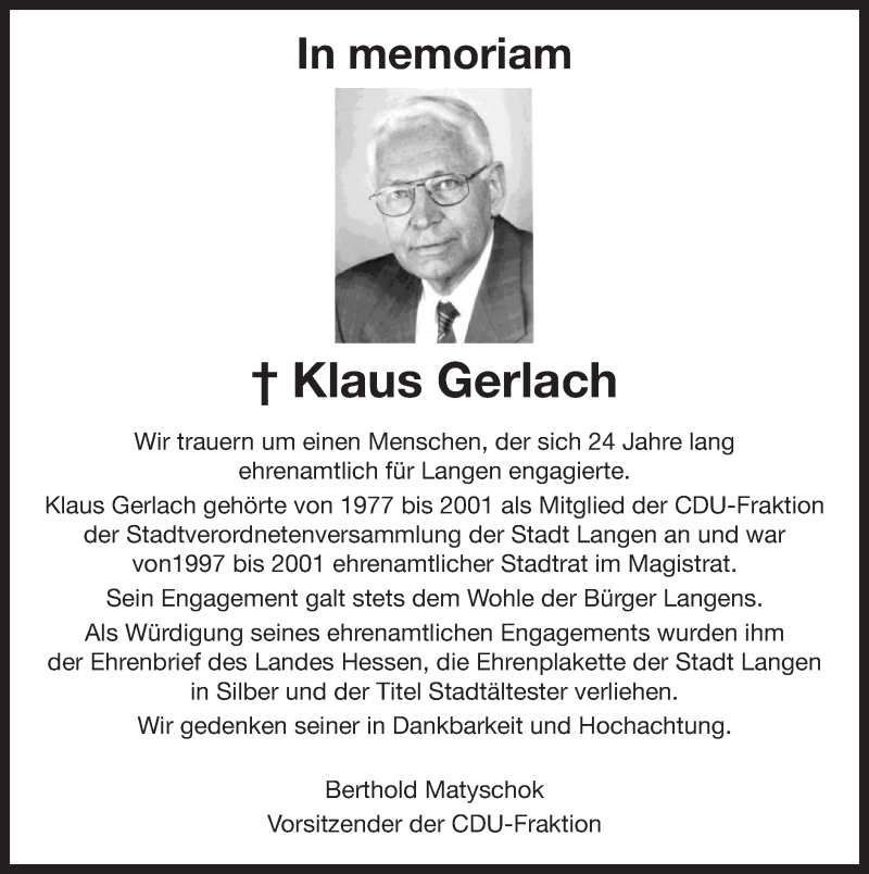  Traueranzeige für Klaus Gerlach vom 30.06.2015 aus Offenbach