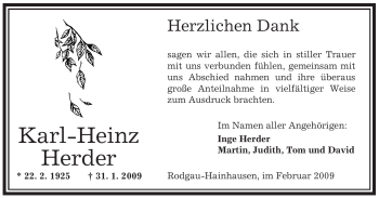 Traueranzeige von Karl-Heinz Herder von OFFENBACH-POST/HANAU-POST