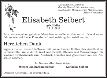 Traueranzeige von Elisabeth Seibert von OFFENBACH-POST/HANAU-POST