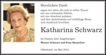 Traueranzeige von Katharina Schwarz von OFFENBACH-POST/HANAU-POST