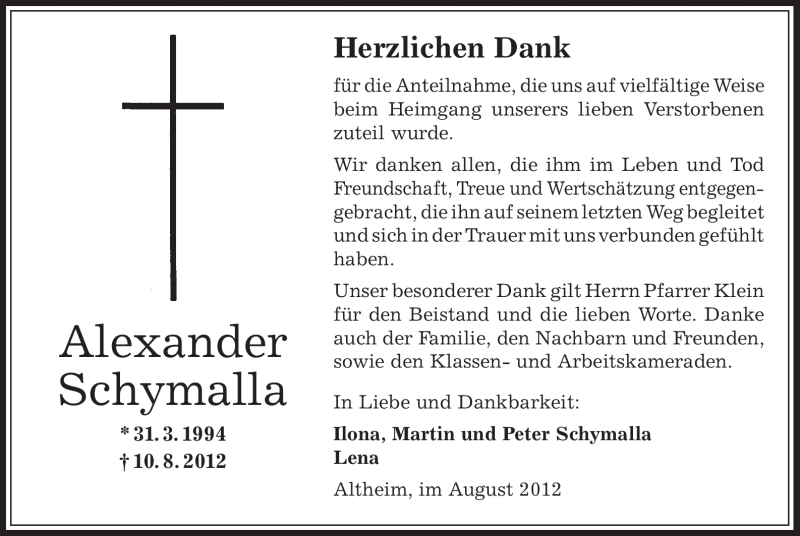  Traueranzeige für Alexander Schymalla vom 29.08.2012 aus Offenbach