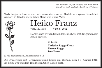 Traueranzeige von Heiko Franz von Offenbach