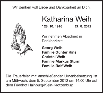 Traueranzeige von Katharina Weih von Offenbach