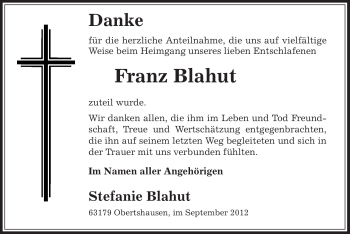 Traueranzeige von Franz Blahut von Offenbach