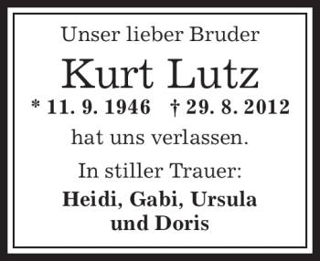 Traueranzeige von Kurt Lutz von Offenbach