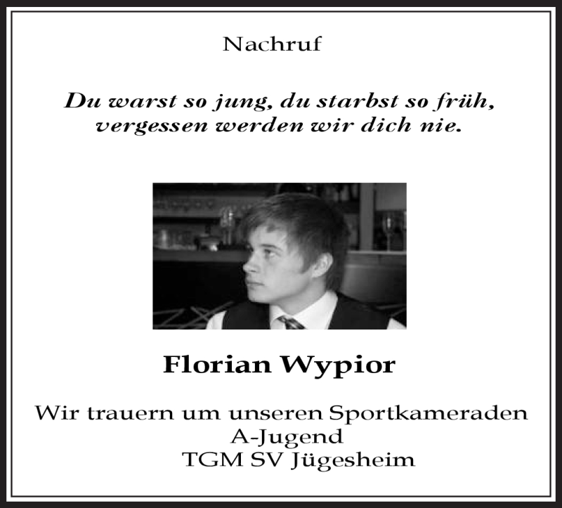  Traueranzeige für Florian Wypior vom 22.09.2012 aus Offenbach
