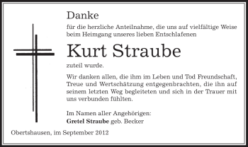 Traueranzeige von Kurt Straube von Offenbach