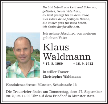 Traueranzeige von Klaus Waldmann von Offenbach