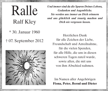 Traueranzeige von Ralf Kley von Offenbach