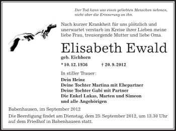 Traueranzeige von Elisabeth Ewald von Offenbach